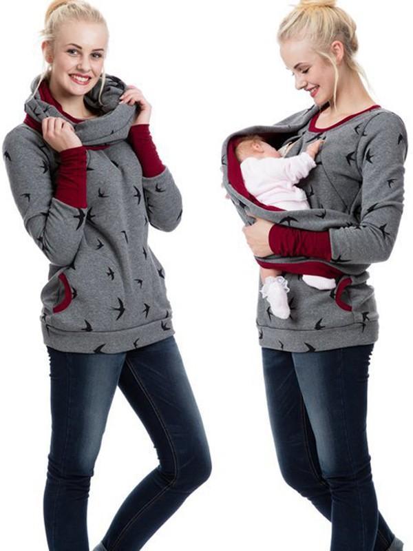 Gravid Sweatshirt med Blomstertryk til Kvinder 1
