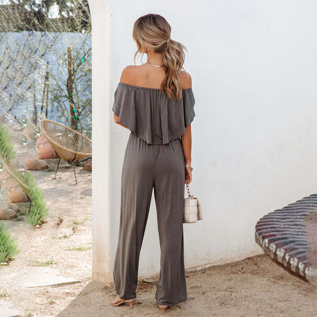Kvinders Jumpsuit Off-Shoulder Løs Polyester-2