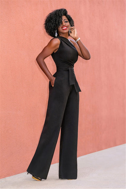 Kvinders Jumpsuit One-Shoulder Polyester Bomuld-4