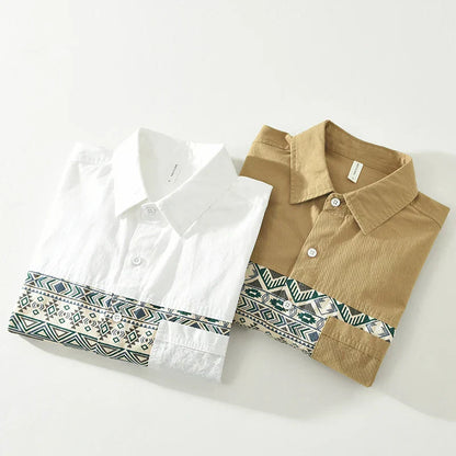 Herre Casual Patchwork Skjorte i Bomuld