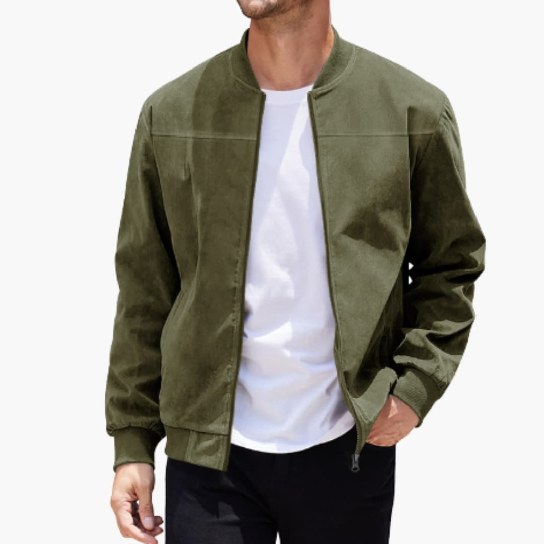 Herre Bomber Jakke med Ribbet Krave og Lynlås - Sporty Stil til Hverdag 1