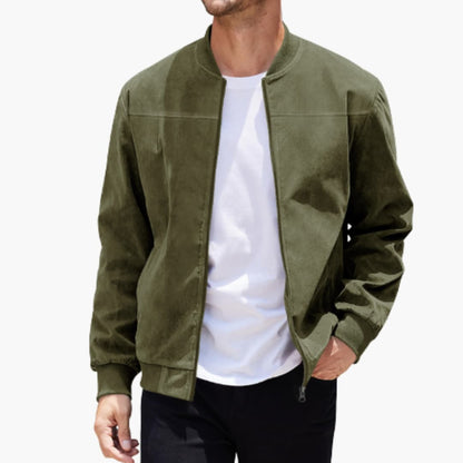 Herre Bomber Jakke med Ribbet Krave og Lynlås - Sporty Stil til Hverdag 1