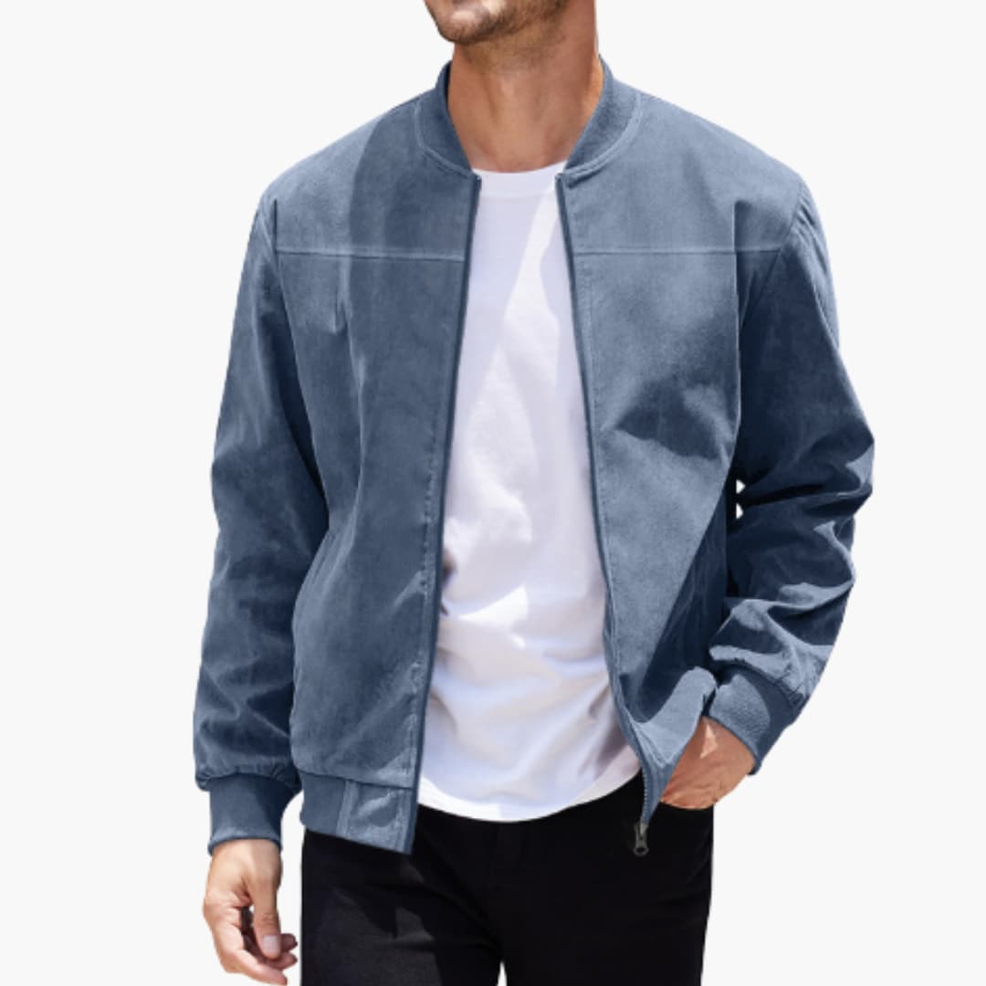 Herre Bomber Jakke med Ribbet Krave og Lynlås - Sporty Stil til Hverdag 2