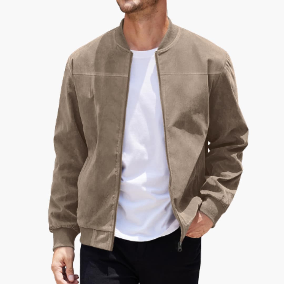 Herre Bomber Jakke med Ribbet Krave og Lynlås - Sporty Stil til Hverdag 3