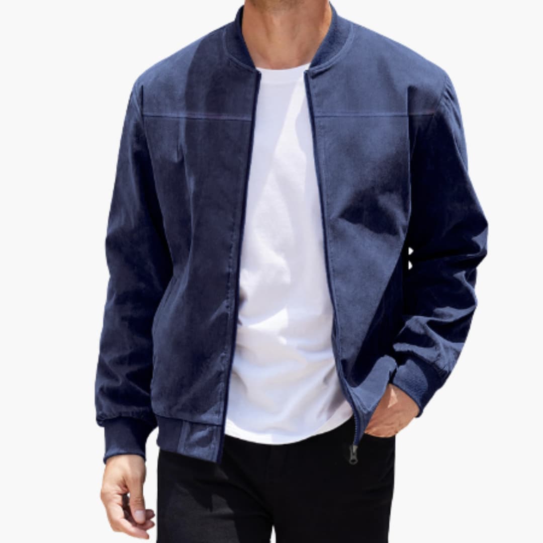 Herre Bomber Jakke med Ribbet Krave og Lynlås - Sporty Stil til Hverdag 4