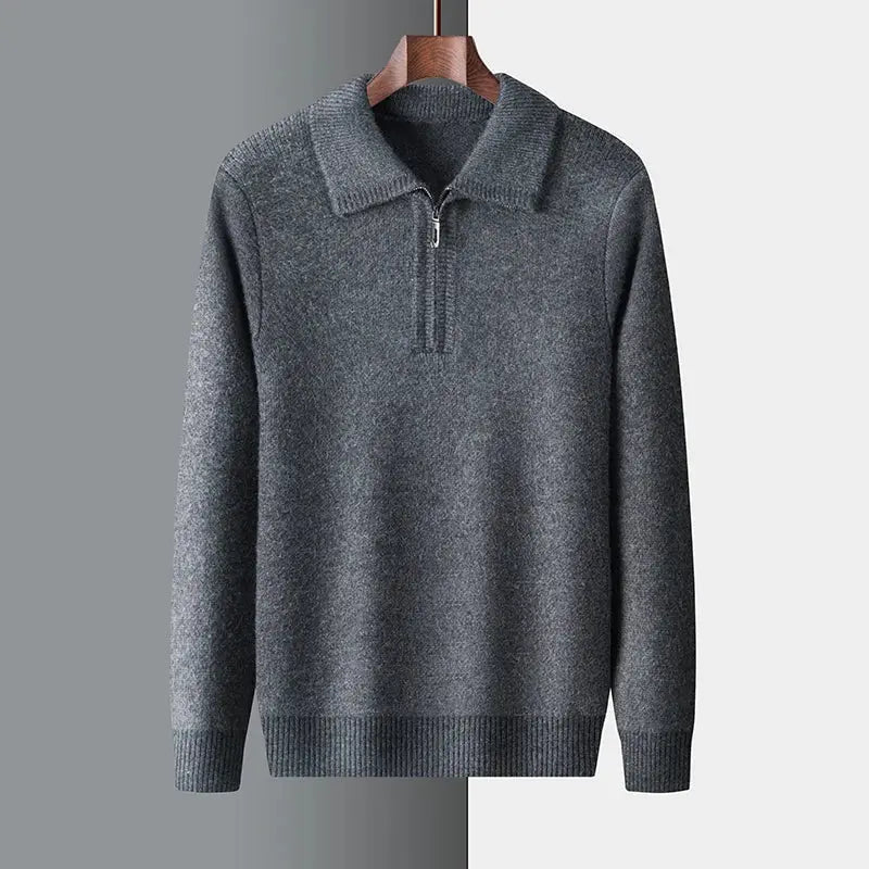 Herre Cardigan Høj Hals med Lynlås og Ribbede Kanter 2