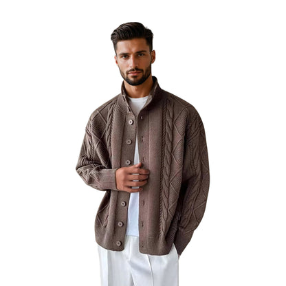 Herre Cardigan Kabelstrik Design til Mænd med Høj Krave 0
