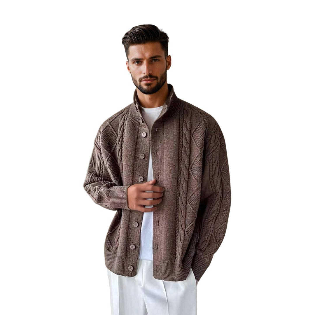 Herre Cardigan Kabelstrik Design til Mænd med Høj Krave 0