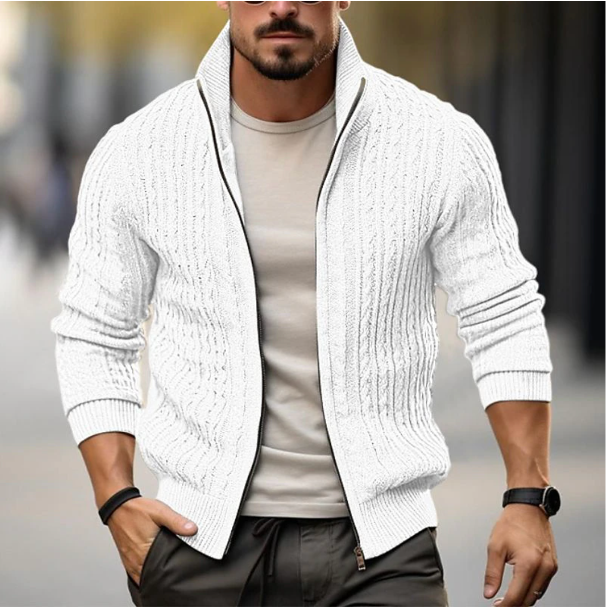 Herre Cardigan Med Lynlås Casual Slank Pasform 3