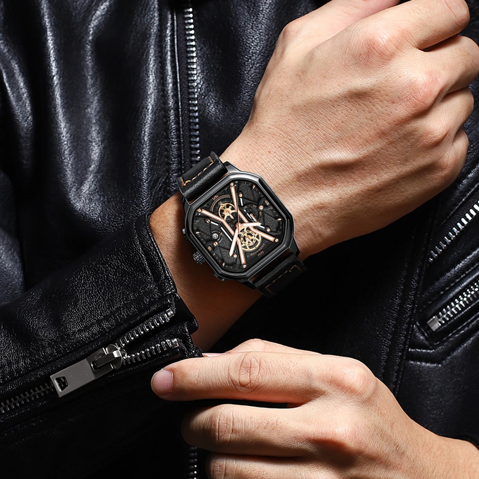 Herre Chronograph Ur med Skelet Design 4