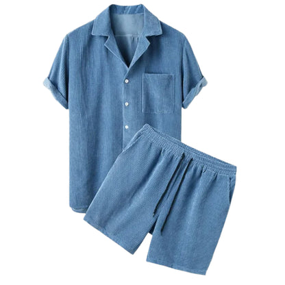 Herre Corduroy Skjorte & Shorts Sæt 0