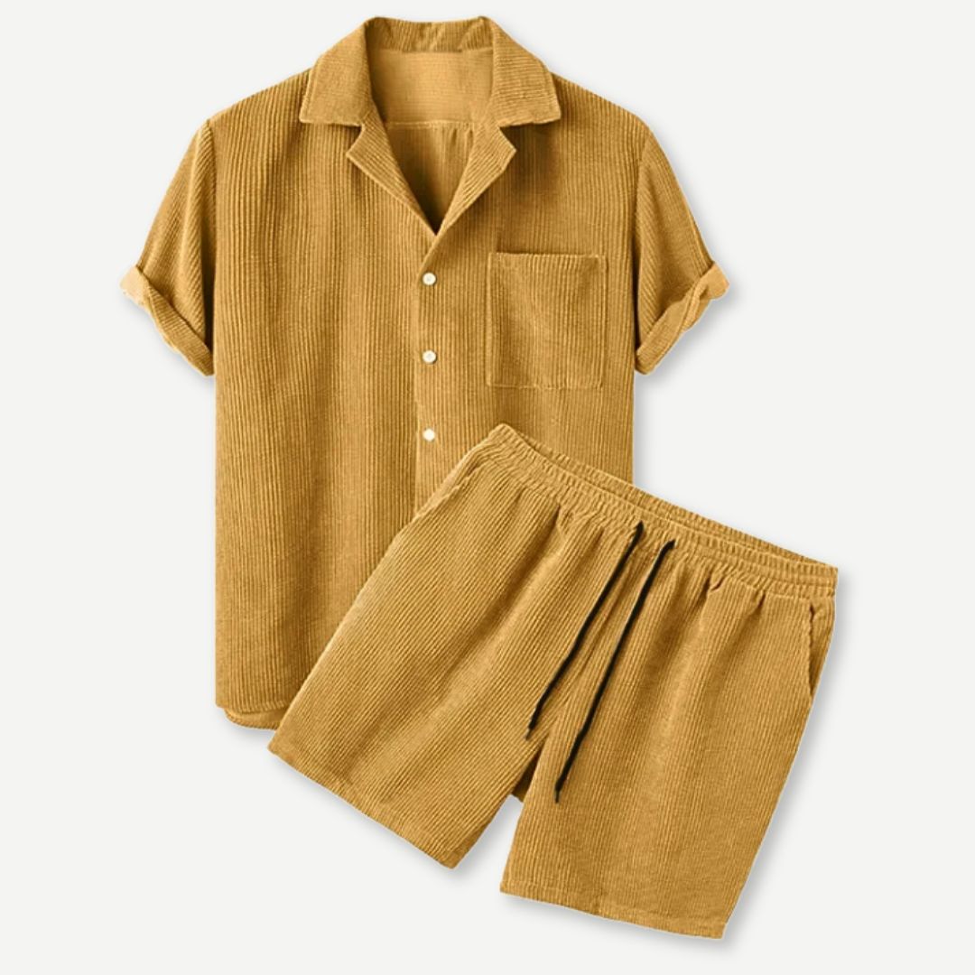 Herre Corduroy Skjorte & Shorts Sæt 2