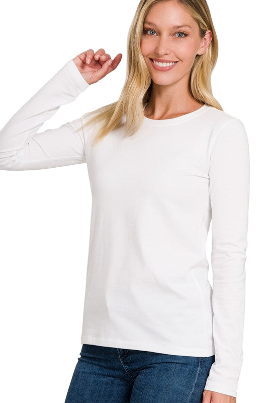 Herre Crew Neck Langærmet T-Shirt i Hvid 0