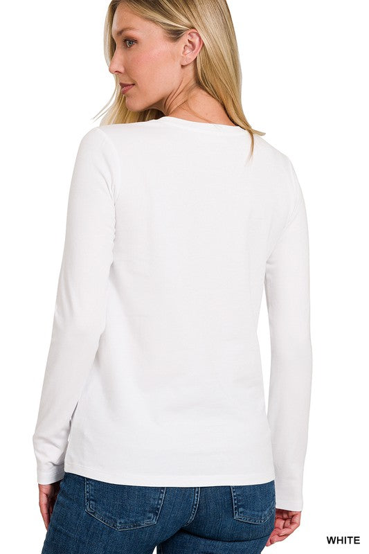 Herre Crew Neck Langærmet T-Shirt i Hvid 1