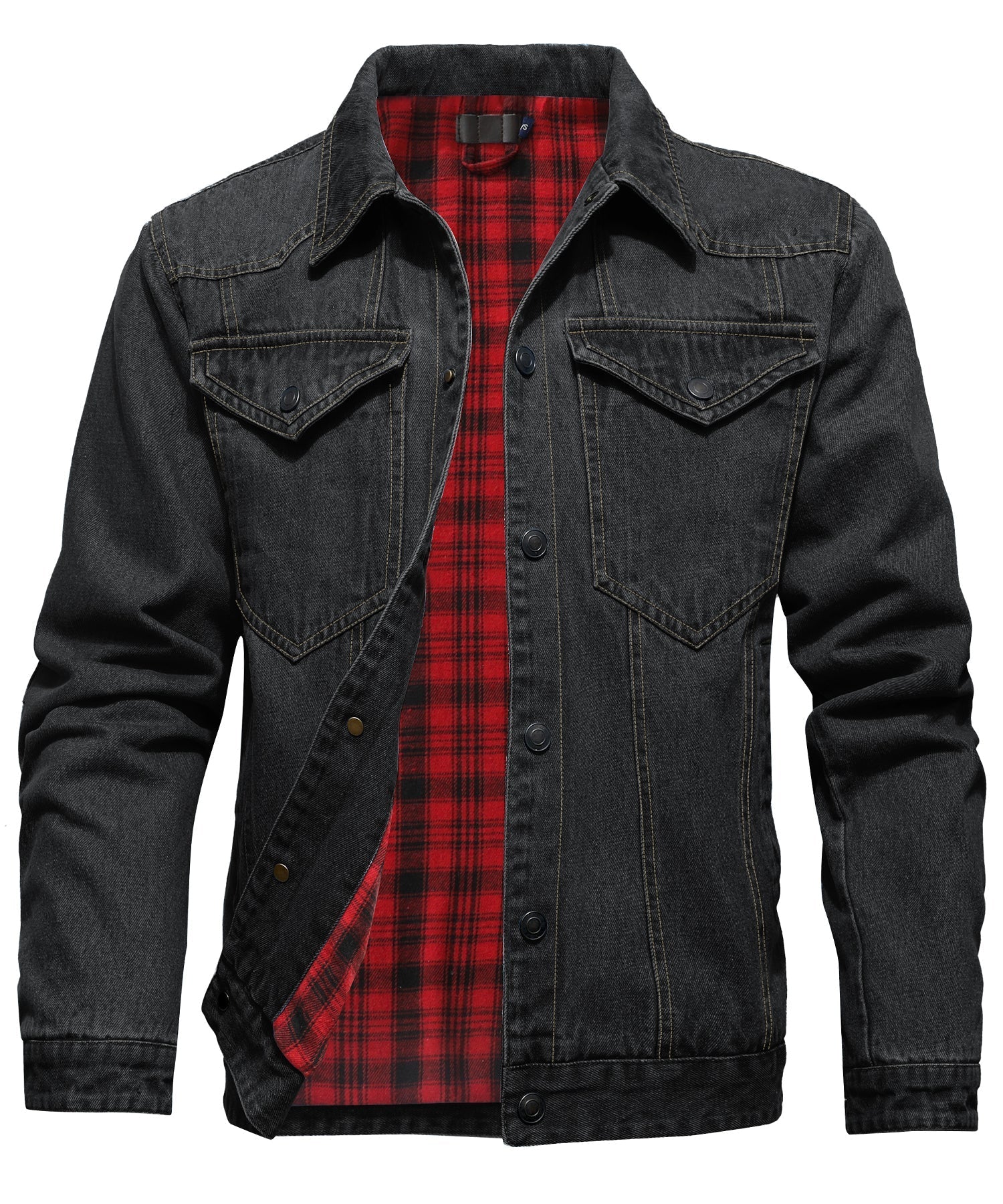 Herre Denim Jakke Flannel Foring 1