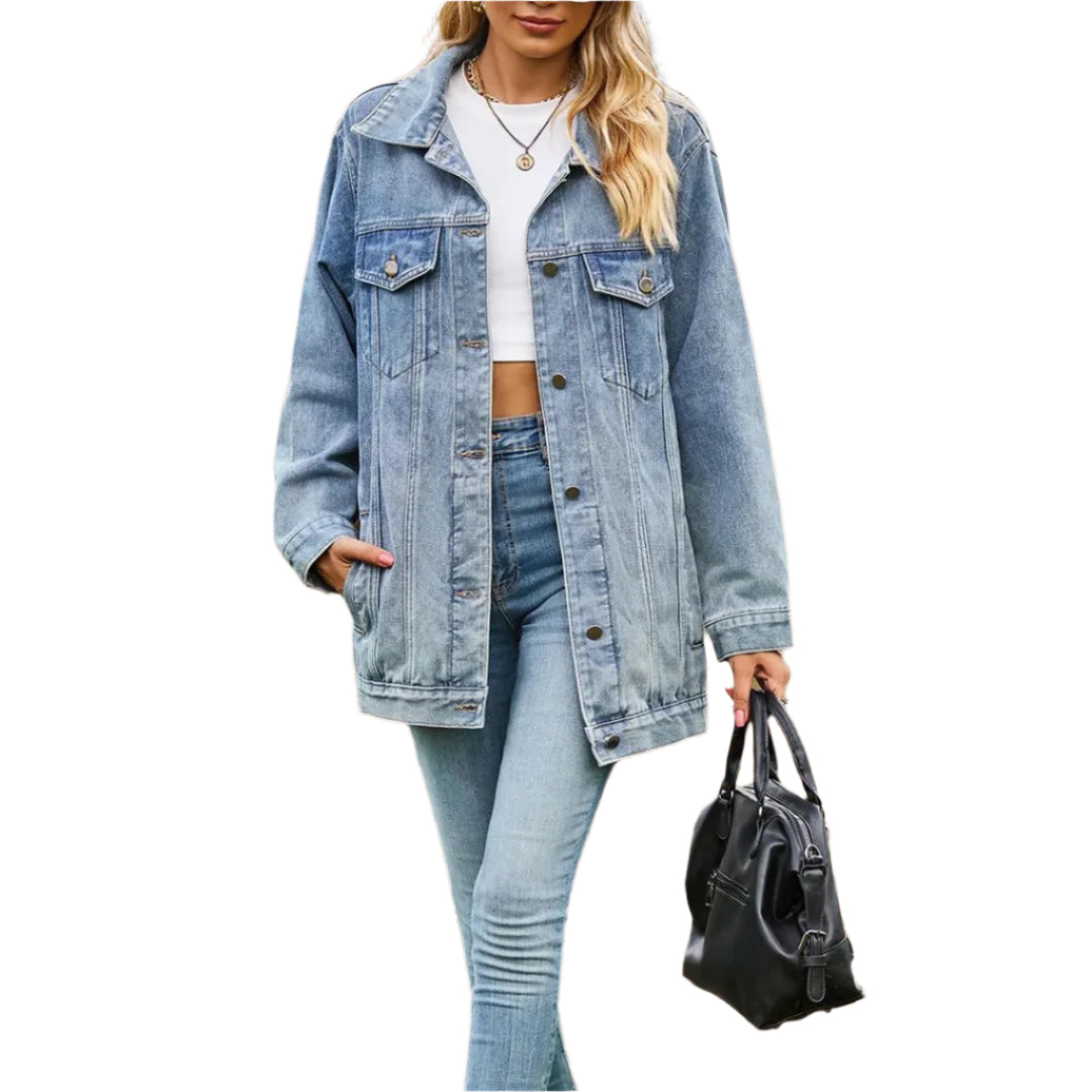 Herre Denim Jakke Klassisk Mid-Length Blødt Denim 0