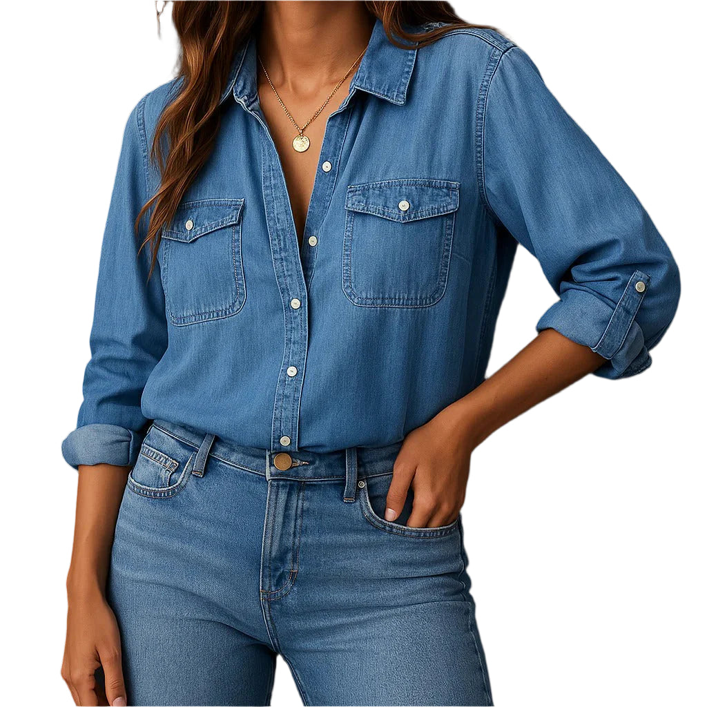 Herre Denim Skjorte Klassisk Afslappet Med Knapper 0