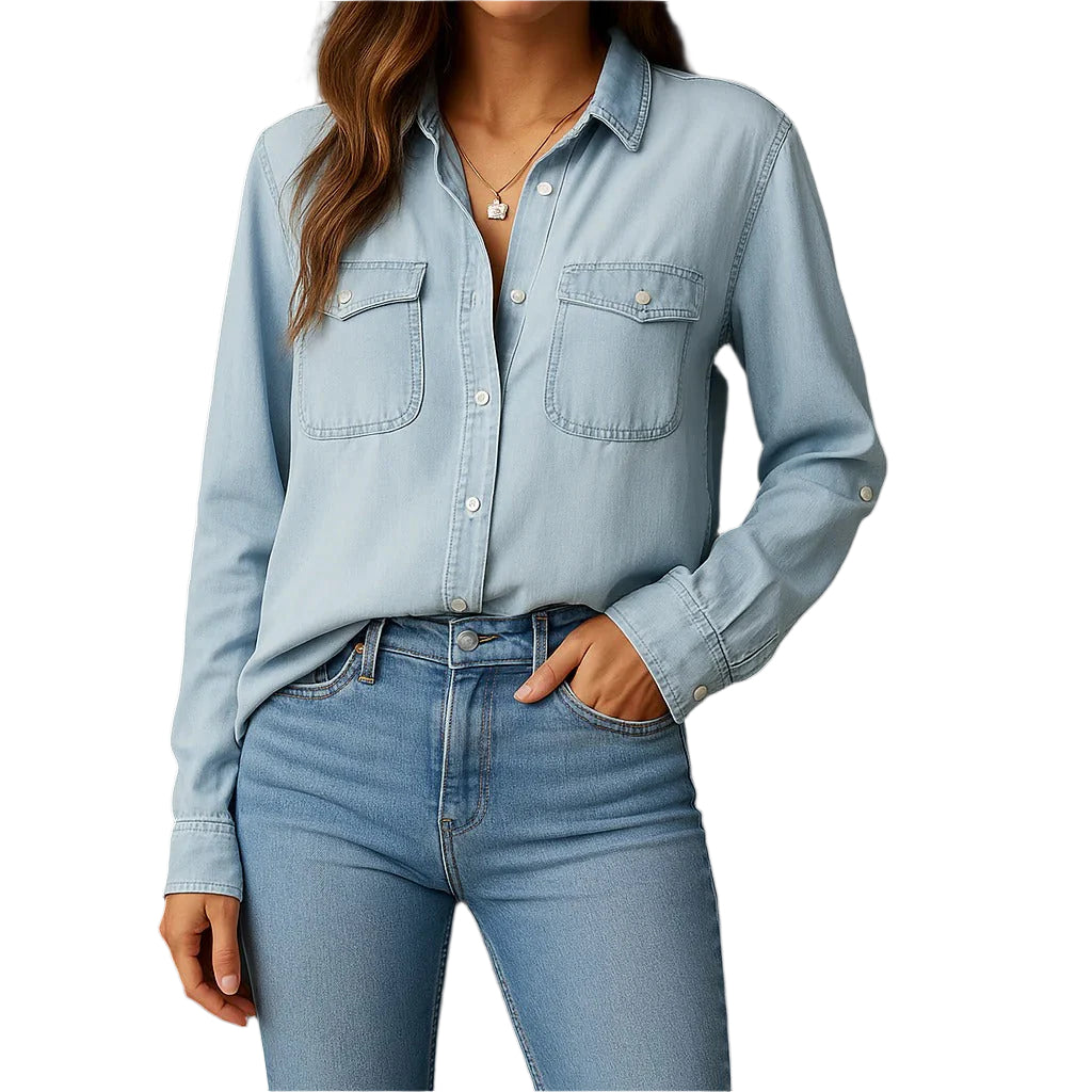 Herre Denim Skjorte Klassisk Afslappet Med Knapper 1