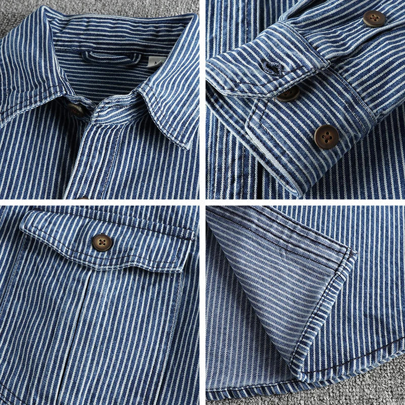 Herre Denim Skjorte Vintage Stil 5