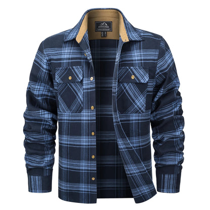 Herre Flannel Skjorte Langærmet Plaid Børstet Bomuld med Corduroy Krave 10