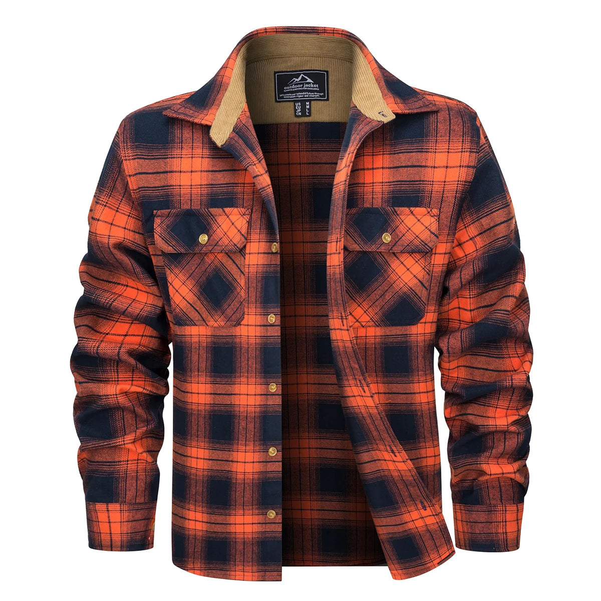 Herre Flannel Skjorte Langærmet Plaid Børstet Bomuld med Corduroy Krave 11
