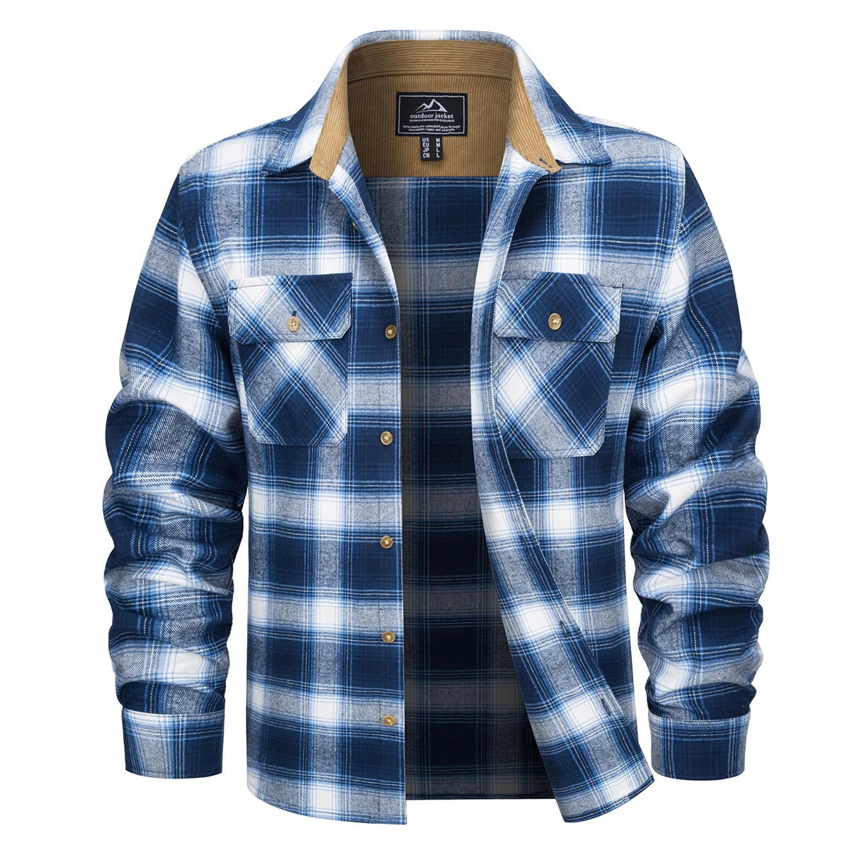 Herre Flannel Skjorte Langærmet Plaid Børstet Bomuld med Corduroy Krave 7