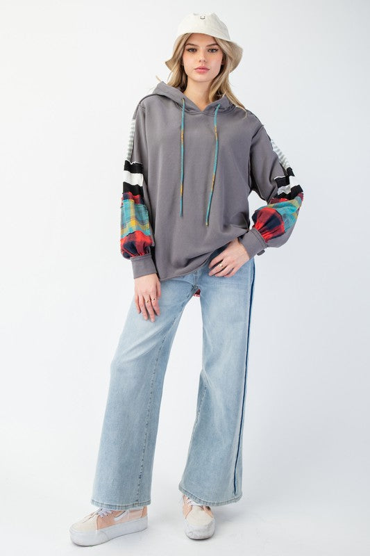Herre Hoodie Plaid Terry Knit Mix 1