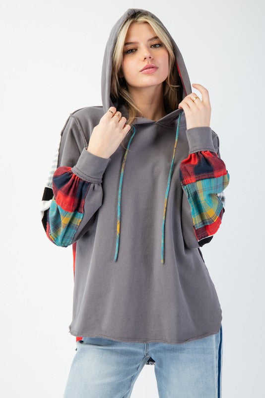 Herre Hoodie Plaid Terry Knit Mix 2