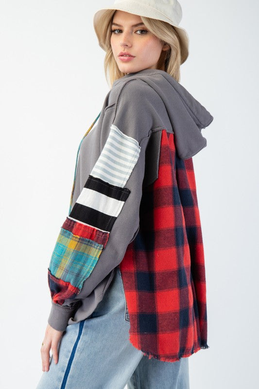 Herre Hoodie Plaid Terry Knit Mix 3