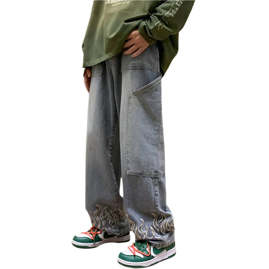 Herre Jeans med Unik Flamme Design i Blødt Denim 3