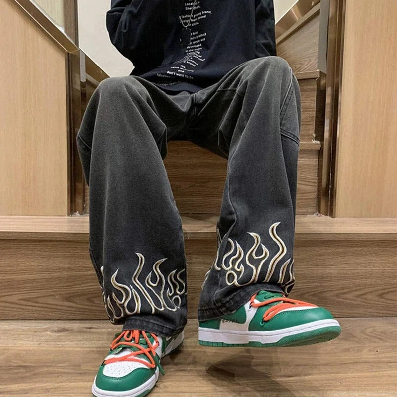 Herre Jeans med Unik Flamme Design i Blødt Denim 6