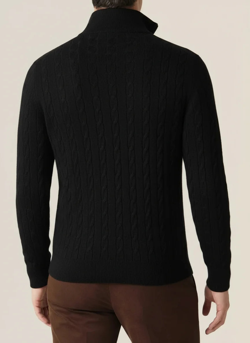 Herre Kabelstrik Sweater med Halv Lynlås 1