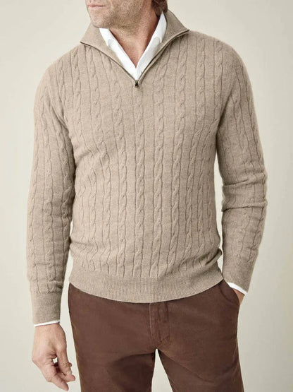 Herre Kabelstrik Sweater med Halv Lynlås 3