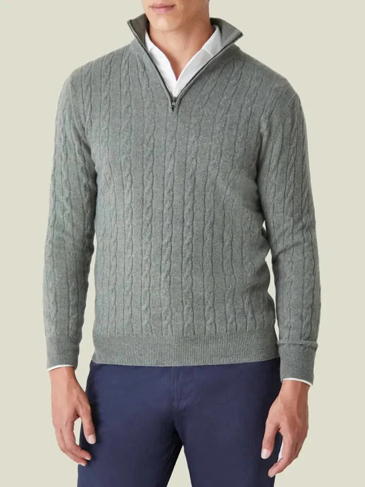 Herre Kabelstrik Sweater med Halv Lynlås 4