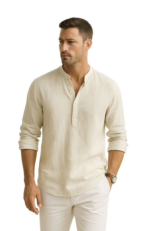 Herre Oversize Skjorte i Linned Stilren Design 0