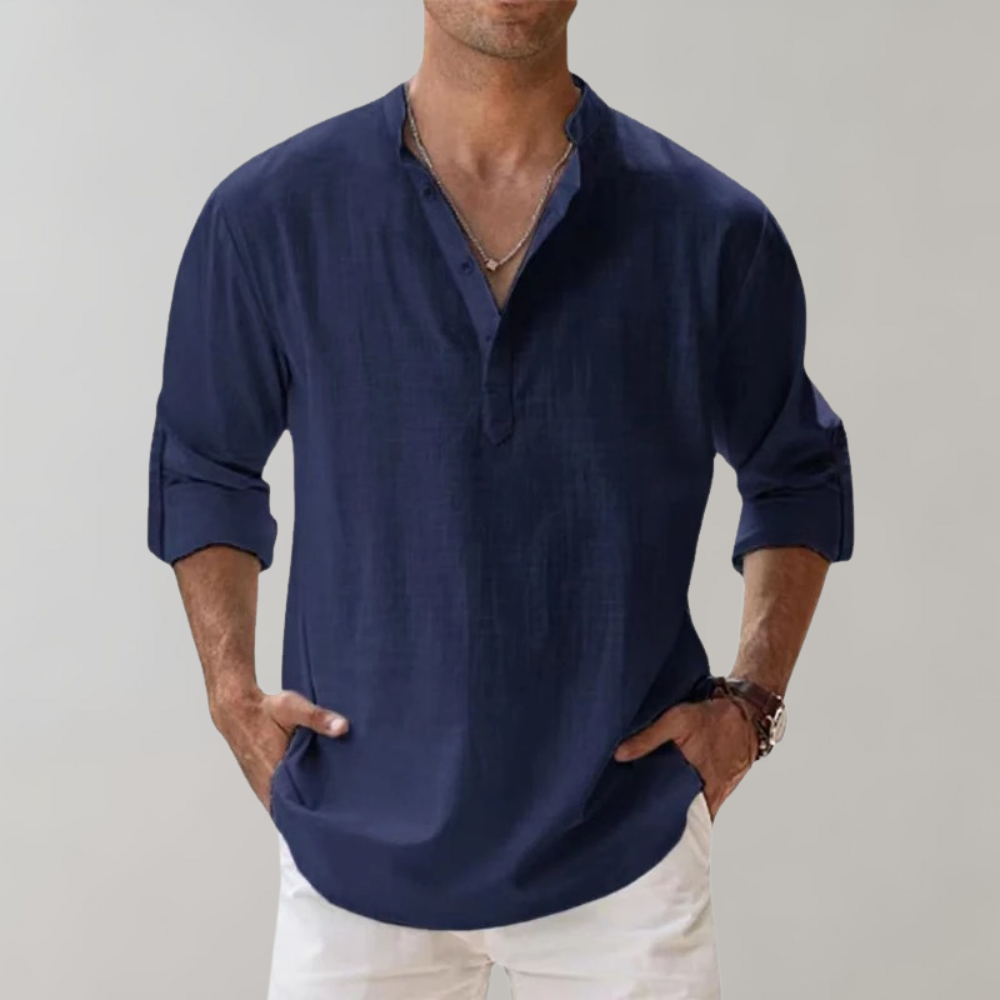Herre Oversize Skjorte i Linned Stilren Design 6