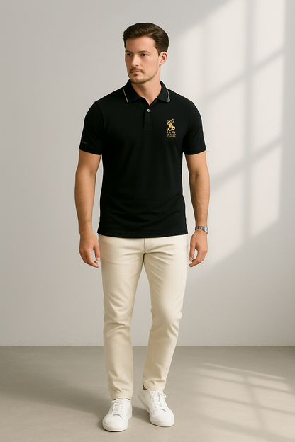 Herre Polo Shirt Klassisk Snit med Broderi 1