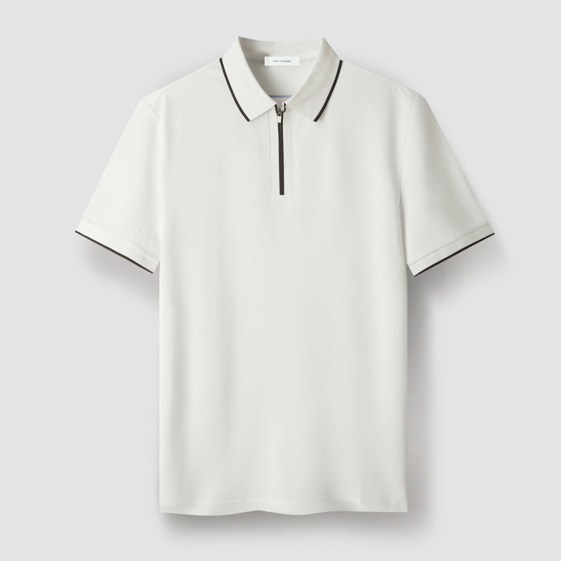 Herre Polo T-Shirt Zip-up Med Kontrastfarvede Ærmer 2