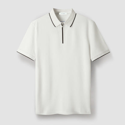 Herre Polo T-Shirt Zip-up Med Kontrastfarvede Ærmer 2