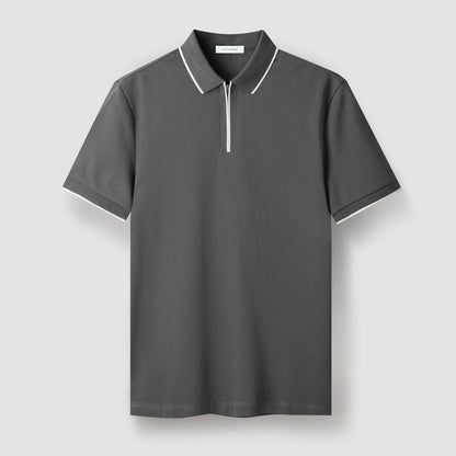 Herre Polo T-Shirt Zip-up Med Kontrastfarvede Ærmer 3
