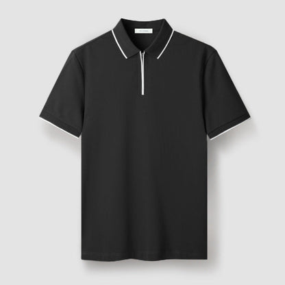 Herre Polo T-Shirt Zip-up Med Kontrastfarvede Ærmer 4