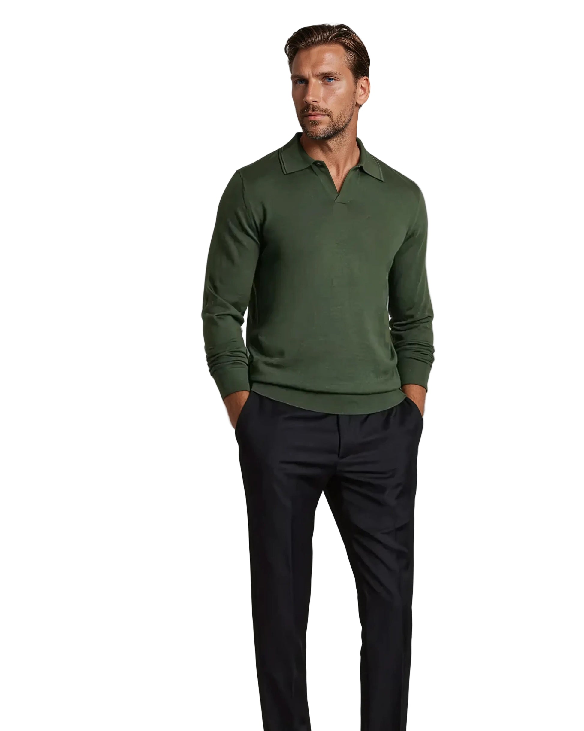 Herre Poloshirt Langærmet Uden Knapper 0