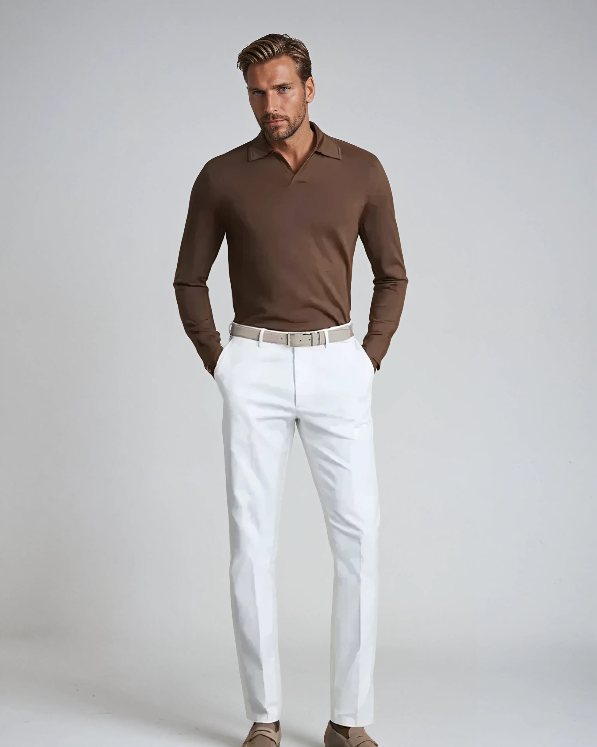 Herre Poloshirt Langærmet Uden Knapper 2