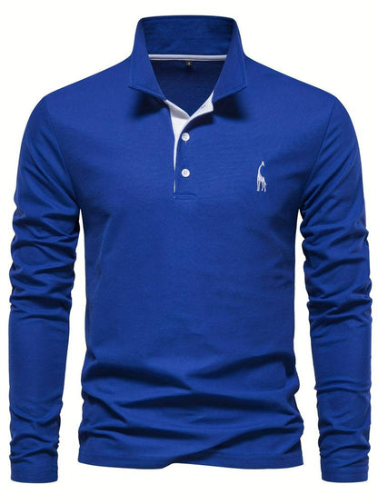 Herre Poloshirt Lange Mouwen Knapkrave 100% Bomuld Med Kontrasterende Detaljer 4