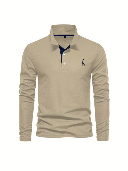 Herre Poloshirt Lange Mouwen Knapkrave 100% Bomuld Med Kontrasterende Detaljer 7