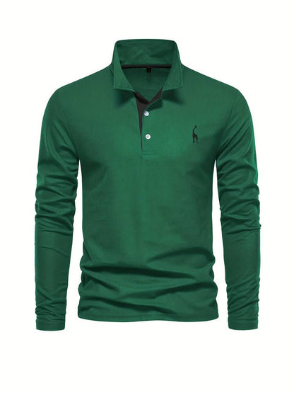 Herre Poloshirt Lange Mouwen Knapkrave 100% Bomuld Med Kontrasterende Detaljer 8