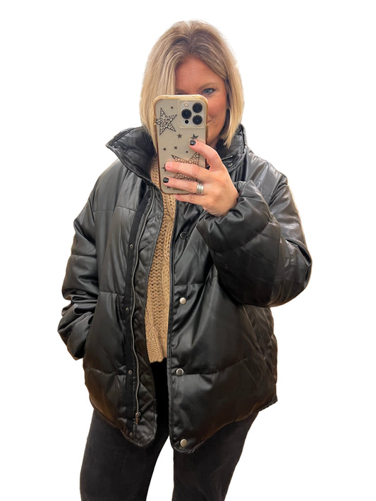 Herre Puffer Jakke Læder Sort 0