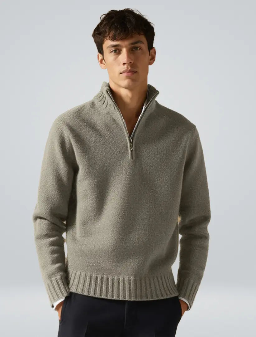 Herre Pullover Sweater med Halv-Zip Design og Praktisk Brystlomme 1