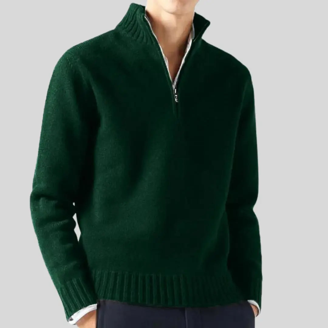 Herre Pullover Sweater med Halv-Zip Design og Praktisk Brystlomme 10