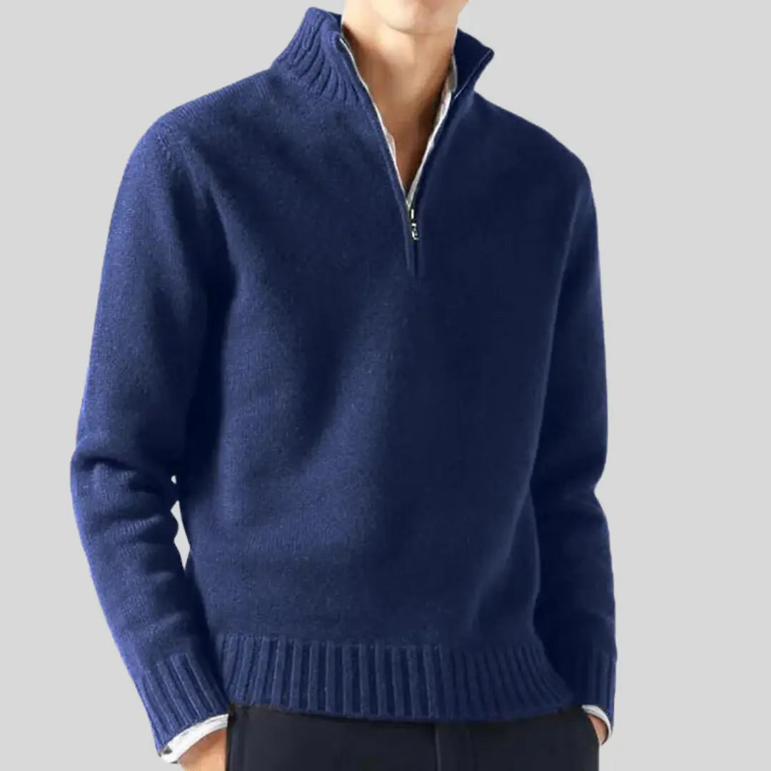 Herre Pullover Sweater med Halv-Zip Design og Praktisk Brystlomme 4